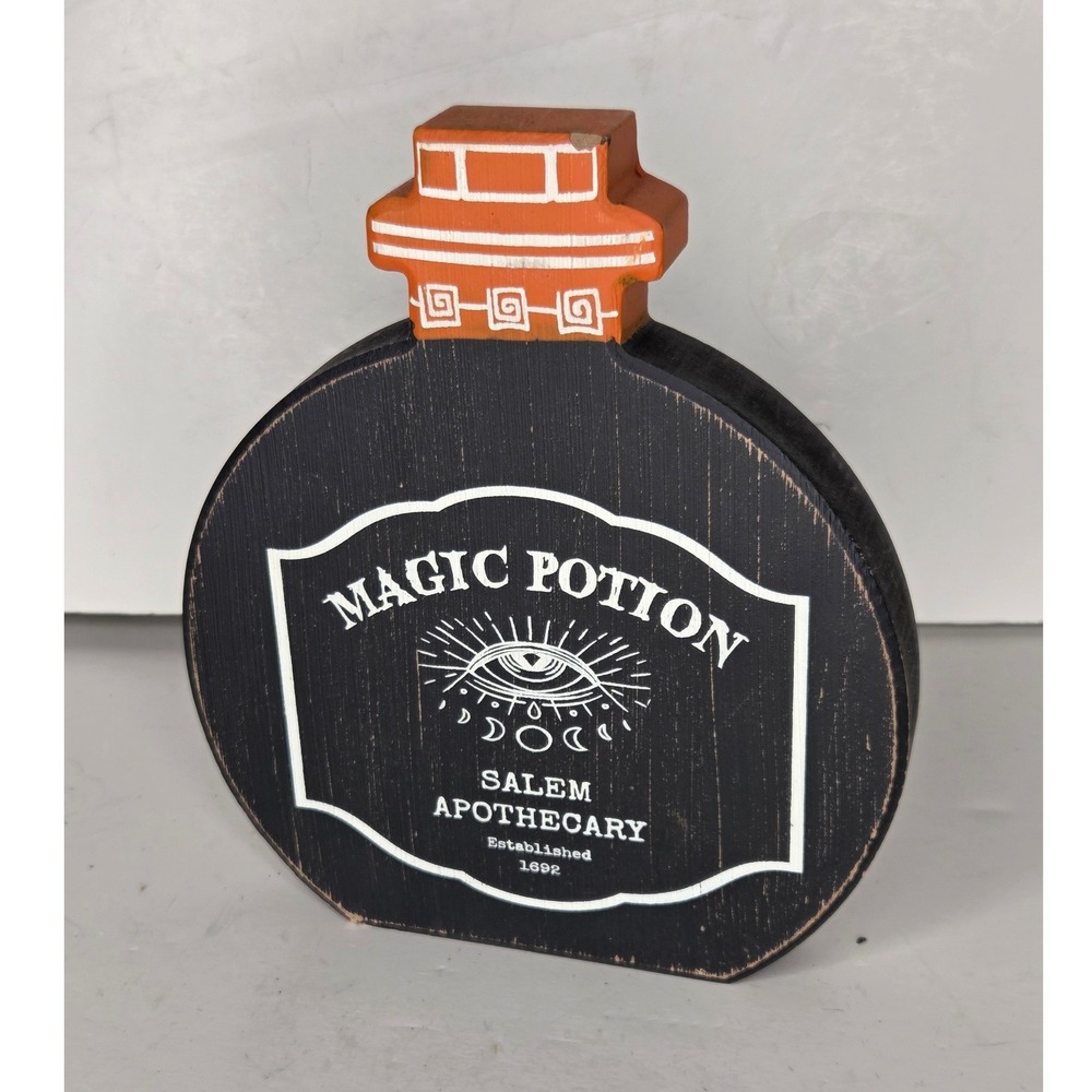 Salem Apothecary Magic Potion Wooden Black Halloween Block Tabletop Decor